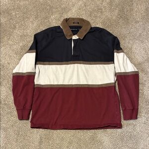 Men's Colorblock Rugby Shirt - Navy, White & Burgundy